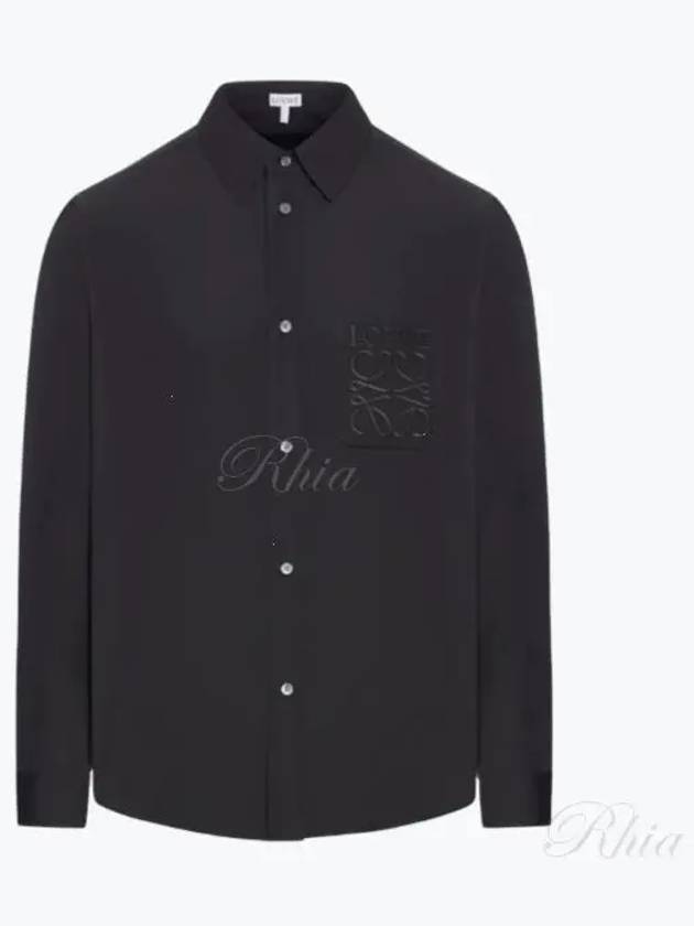 Anagram Embroidered Cotton Long Sleeve Shirt Black - LOEWE - BALAAN 2