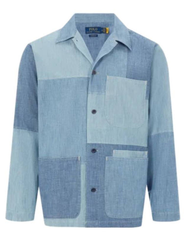 Men's Classic Fit Patchwork Chambray Shirt Blue - POLO RALPH LAUREN - BALAAN 1