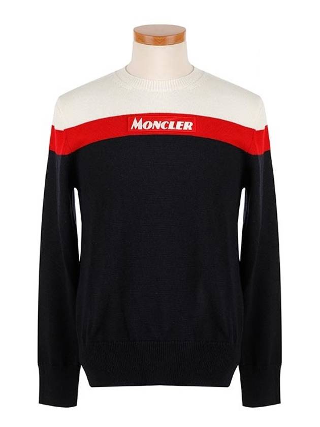 Men's Virgin Wool Logo Knit Top - MONCLER - BALAAN.