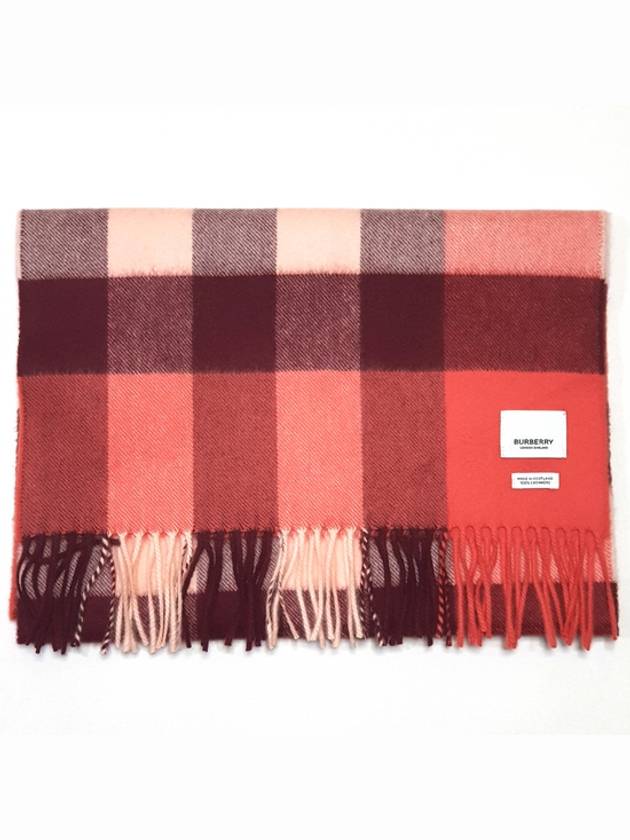 Large Check Cashmere Muffler Red - BURBERRY - BALAAN.