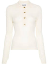 Logo Flaque Button Wool Polo Knit Top Beige - GANNI - BALAAN 1