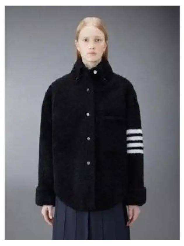 Diagonal Super Size Dyed Shearling Jacket Navy - THOM BROWNE - BALAAN 2