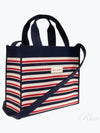 Logo Patch Striped Jacquard Tote Bag Navy - MARNI - BALAAN 2