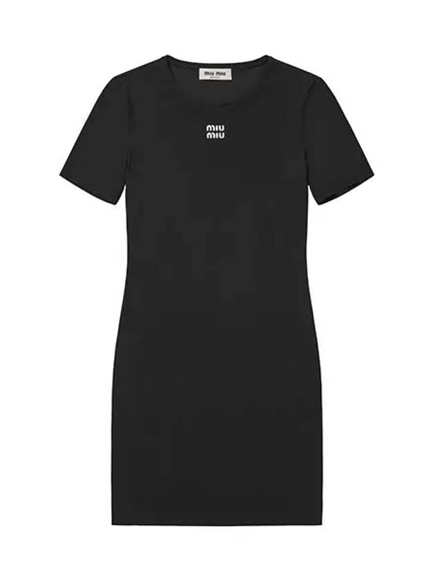 Logo Stretch Jersey Short Dress Black - MIU MIU - BALAAN 3