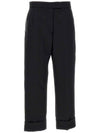 Twill Low Rise Cigarette Wide Pants Black - THOM BROWNE - BALAAN 1