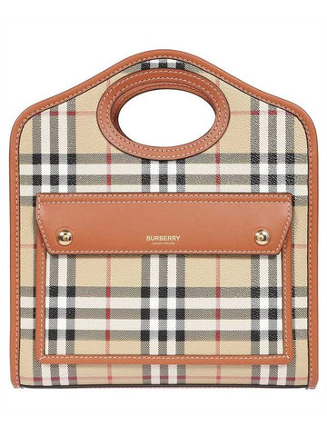 Check Mini Pocket Tote Bag Beige - BURBERRY - BALAAN 1