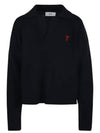 Small Heart Long Sleeve Polo Shirt Black - AMI - BALAAN 2