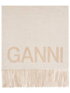 Logo Print Fringe Wool Muffler Beige - GANNI - BALAAN 4