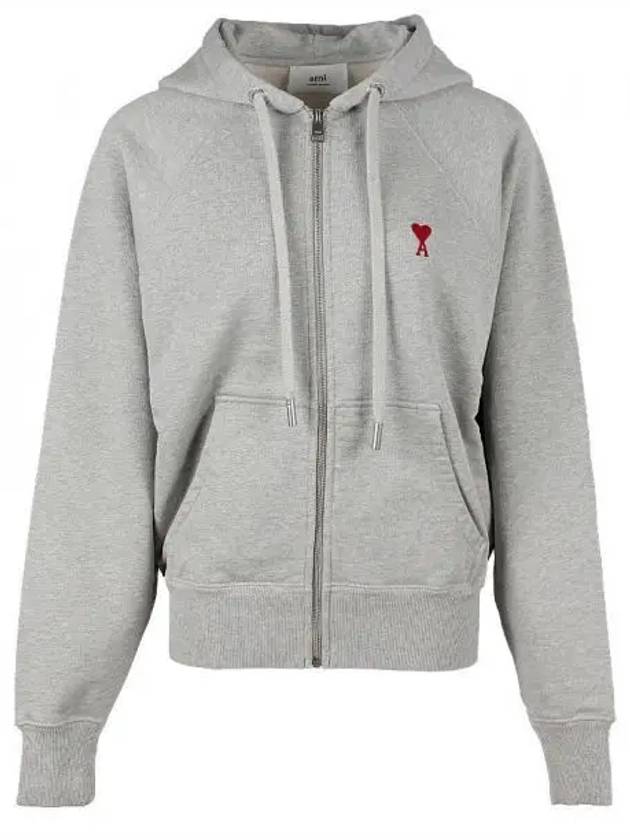 Ami De Coeur Embroid Logo Hoodie Zip-up Grey - AMI - BALAAN 2