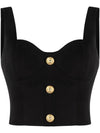 Button Crop Sleeveless Black - BALMAIN - BALAAN 2