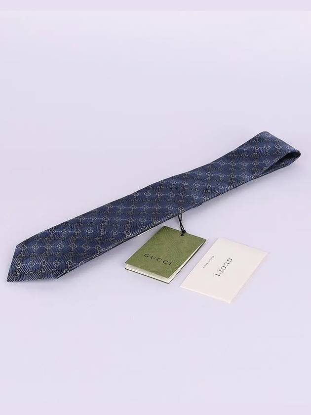 GG Pattern Slim Silk Tie Navy - GUCCI - BALAAN 7