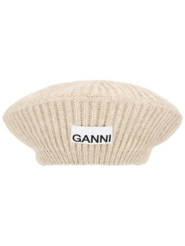 Logo Rib Edge Wool Beret Sand - GANNI - BALAAN 5