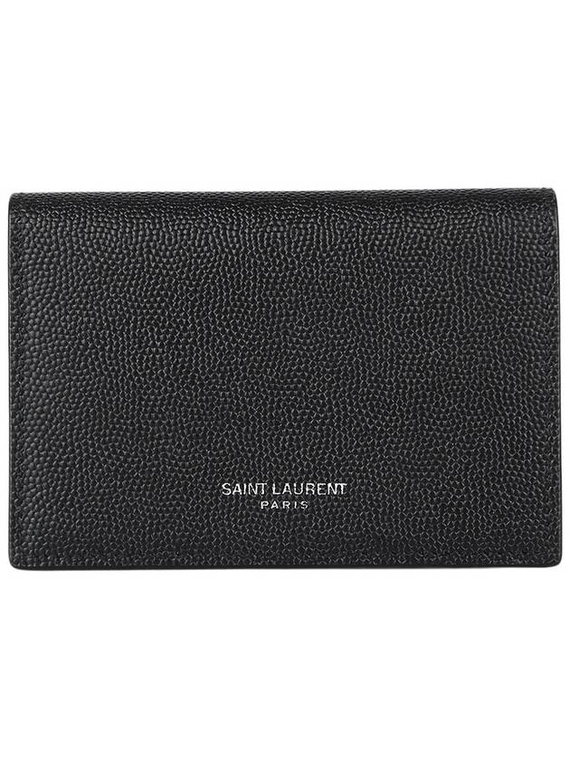 Business Flap in Grain De Poudre Embossed Leather Card Wallet Black - SAINT LAURENT - BALAAN 2