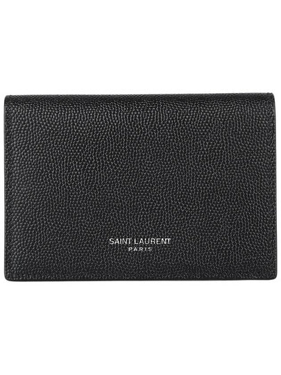 Business Flap in Grain De Poudre Embossed Leather Card Wallet Black - SAINT LAURENT - BALAAN 2