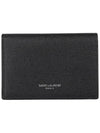 Business Flap in Grain De Poudre Embossed Leather Card Wallet Black - SAINT LAURENT - BALAAN 3