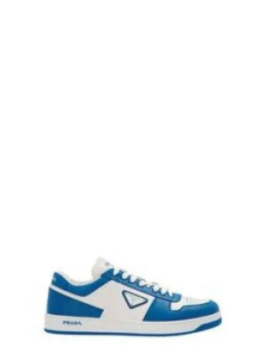 Men's Downtown Triangle Logo Leather Sneakers White Cobalt Blue - PRADA - BALAAN 2