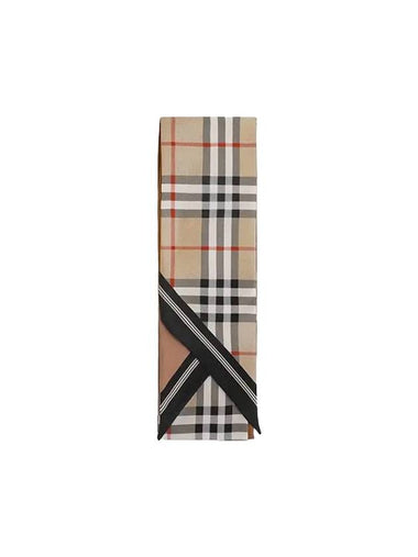 Vintage Check Logo Print Silk Skinny Reversible Scarf Archive Beige - BURBERRY - BALAAN 1