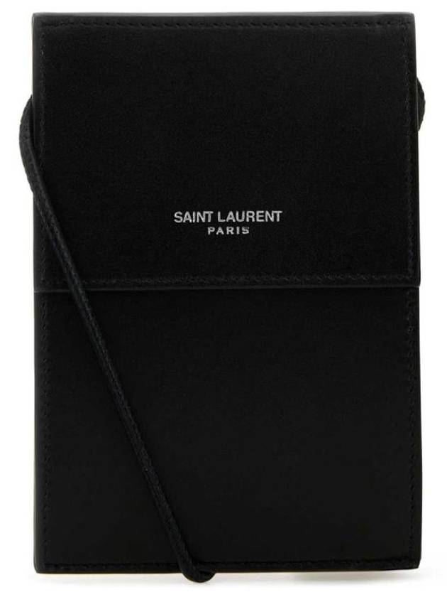 Logo Printed Leather Mini Cross Bag Black - SAINT LAURENT - BALAAN 1