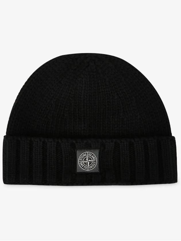 Logo Patch Wool Beanie Black - STONE ISLAND - BALAAN 3