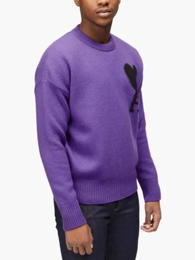 Big Heart Logo Wool Knit Top Purple Black - AMI - BALAAN 6