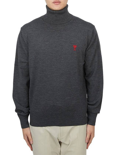 Heart Logo Wool Turtleneck Grey - AMI - BALAAN 2