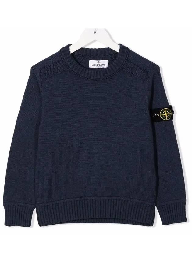 Kids Logo Patch Crewneck Cotton Sweatshirt Navy - STONE ISLAND - BALAAN 3