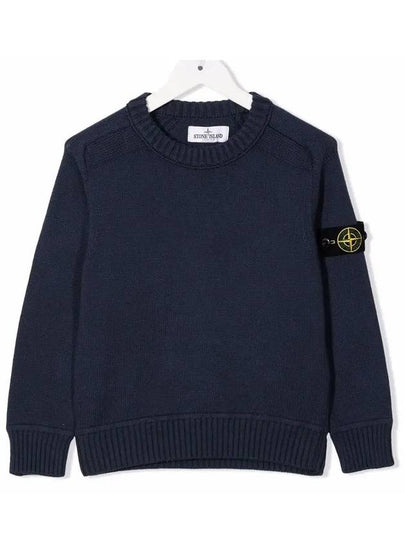 Kids Logo Patch Crew Neck Cotton Sweatshirt Navy - STONE ISLAND - BALAAN 2