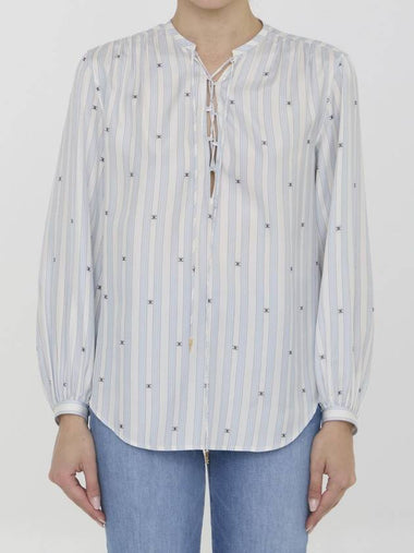 Romy Striped Silk Blouse Light Blue - CELINE - BALAAN 1