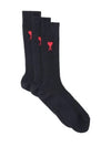 Embroidered Logo 3 Pack Socks Black - AMI - BALAAN 3