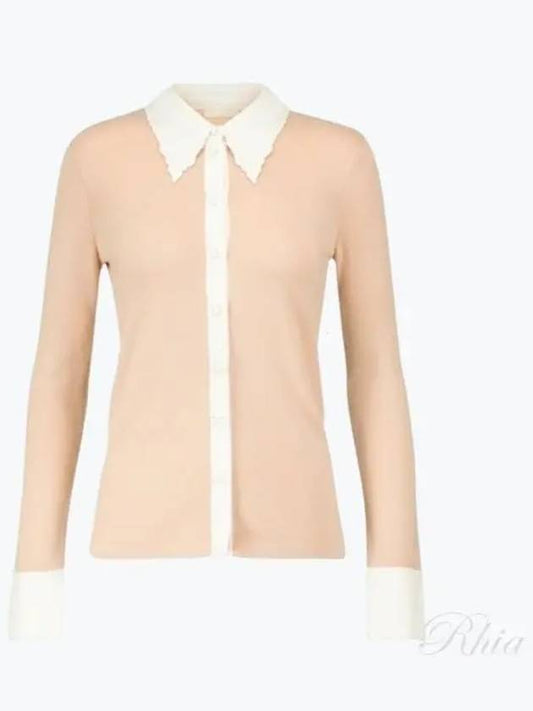 Scallop Collar Fitted Wool Cardigan Beige - CHLOE - BALAAN 2