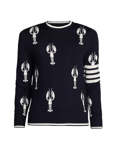 Lobster Merino Crew Neck Knit Top Navy - THOM BROWNE - BALAAN 1