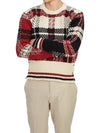 Tartan Check Jacquard Wool Mohair Knit Top Red Beige - THOM BROWNE - BALAAN 6