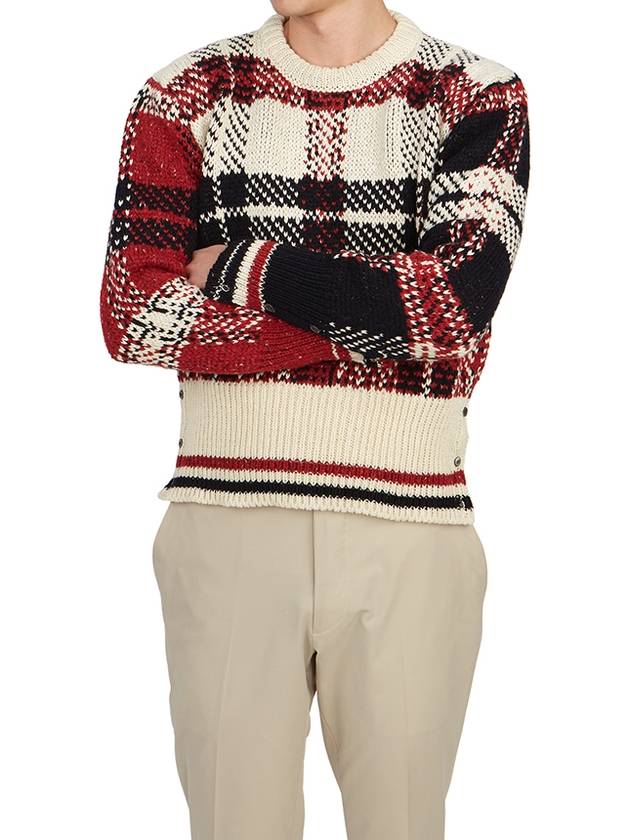 Tartan Check Jacquard Wool Mohair Knit Top Red Beige - THOM BROWNE - BALAAN 6