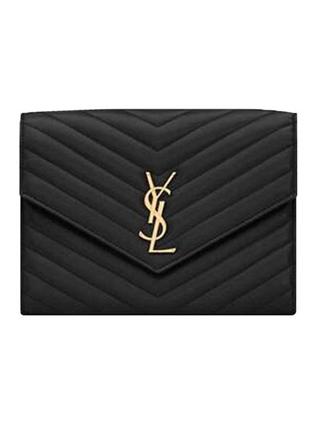 Cassandra Matelasse Flap Lambskin Clutch Bag Black - SAINT LAURENT - BALAAN 1