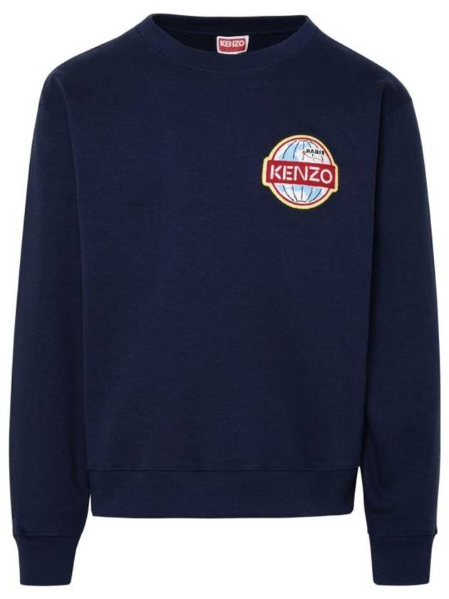 Men's Travel Logo Patch Cotton Sweatshirt Navy - KENZO - BALAAN 2