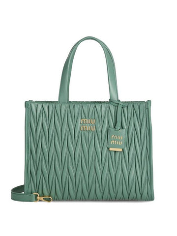 Matelasse Nappa Leather Tote Bag Sage Green - MIU MIU - BALAAN 1