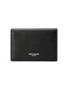 Business Flap in Grain De Poudre Embossed Leather Card Wallet Black - SAINT LAURENT - BALAAN.