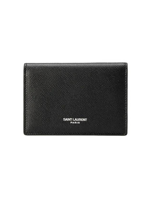 Business Flap in Grain De Poudre Embossed Leather Card Wallet Black - SAINT LAURENT - BALAAN.