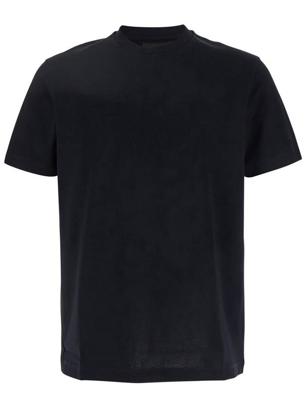 Blue T-Shirt With Logo On The Front Tone-On-Tone In Cotton Man - EMPORIO ARMANI - BALAAN 1