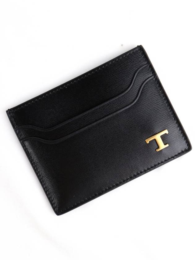 Metal T Logo Leather Card Wallet Black - TOD'S - BALAAN 4