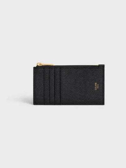 Essential Zipper Compact Grain Calfskin Card Wallet Black - CELINE - BALAAN 2