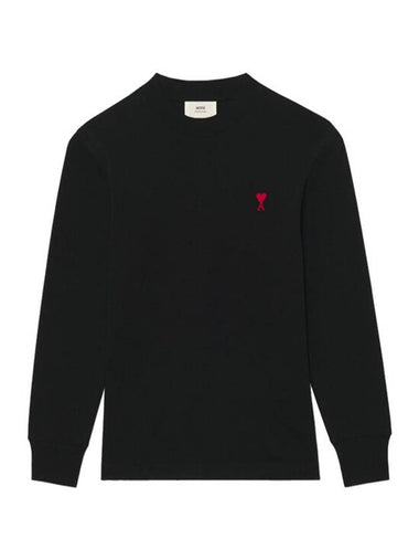 Small Heart Embroidered Logo Long Sleeve T-Shirt Black - AMI - BALAAN 1