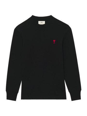 Small Heart Embroidered Logo Long Sleeve T-Shirt Black - AMI - BALAAN 1