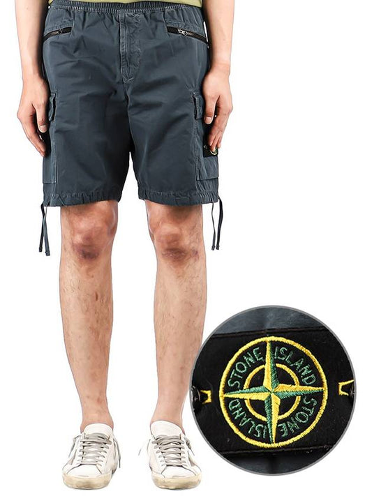 Men's Waffen Patch Old Effect Half Shorts Navy - STONE ISLAND - BALAAN.