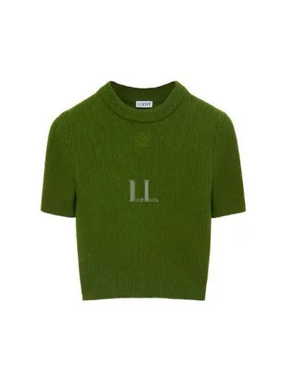 Cashmere Crop Knit Top Forest Green - LOEWE - BALAAN 2