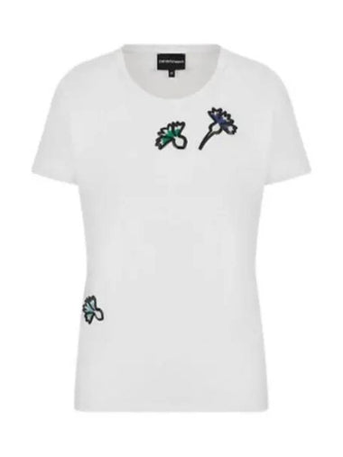 Women's Floral Print Short Sleeve T-Shirt White - EMPORIO ARMANI - BALAAN 1