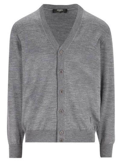 Men's V-Neck Wool Cardigan Grey - FENDI - BALAAN 2