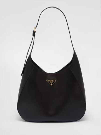 Topstitching Triangle Logo Large Leather Shoulder Bag Black - PRADA - BALAAN 2