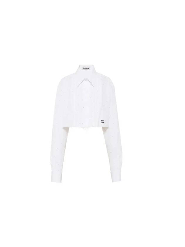 Poplin Crop Cotton Shirt White - MIU MIU - BALAAN 2