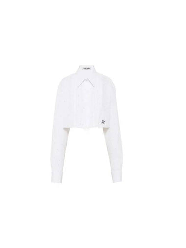 Poplin Crop Cotton Shirt White - MIU MIU - BALAAN 1